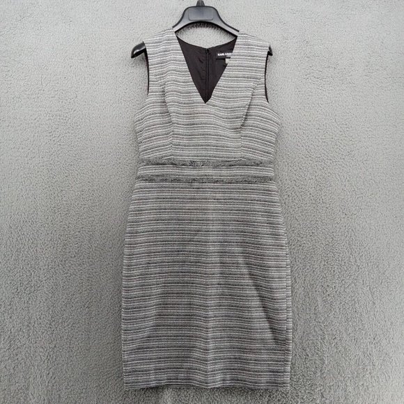 Karl Lagerfeld Dress Womens‎ 4 Black White Striped Minimalist Classic Paris - Picture 1 of 8